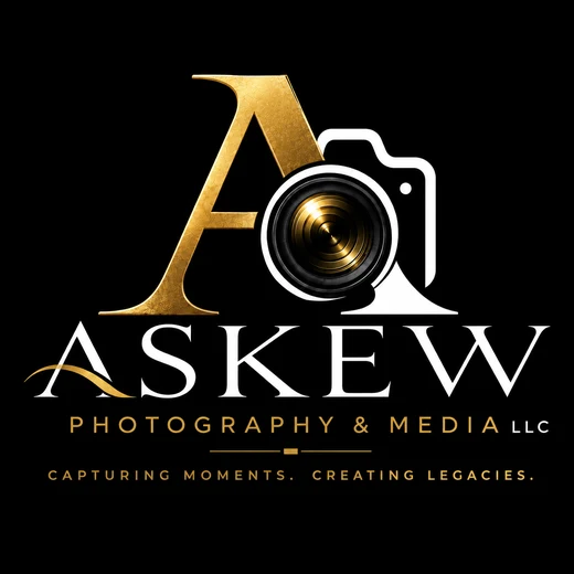 Askew Photography & Media LLC logo: a gold A beside a camera, with the tagline Capturing Moments. Creating Legacies.